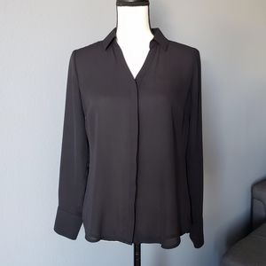 Worthington Black Sheer Button Down Top